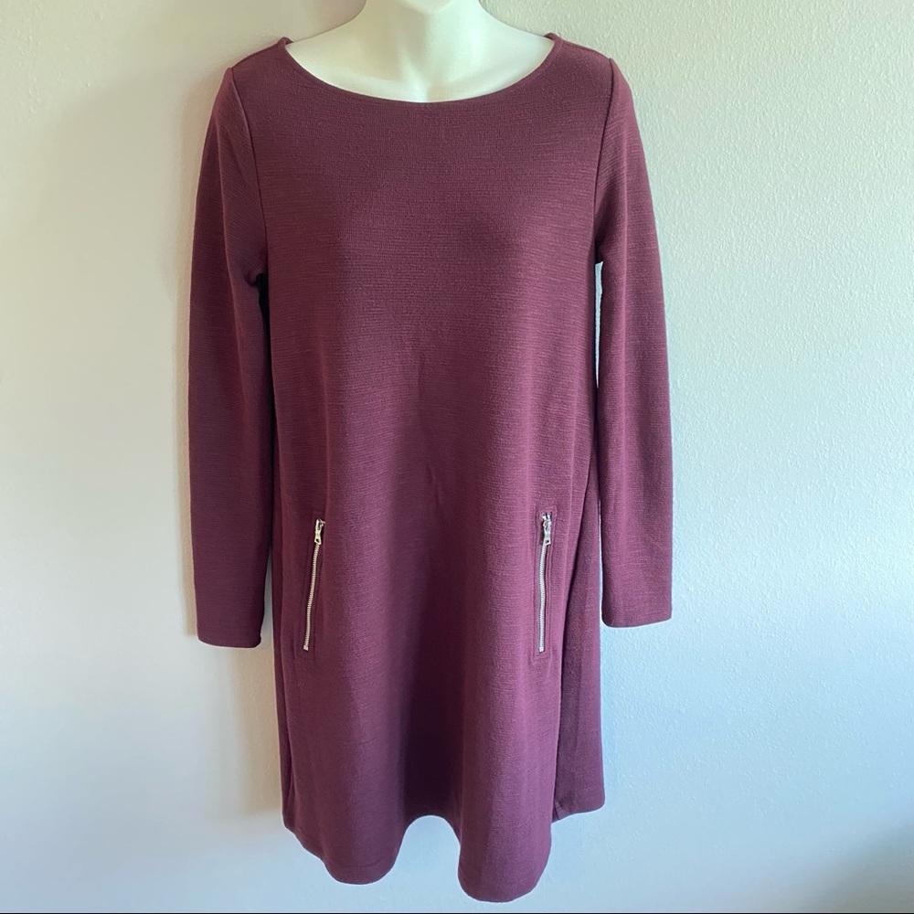 Gap Burgundy Warm Scoop Sweater Midi Dress Pockets Long Sleeve Thick